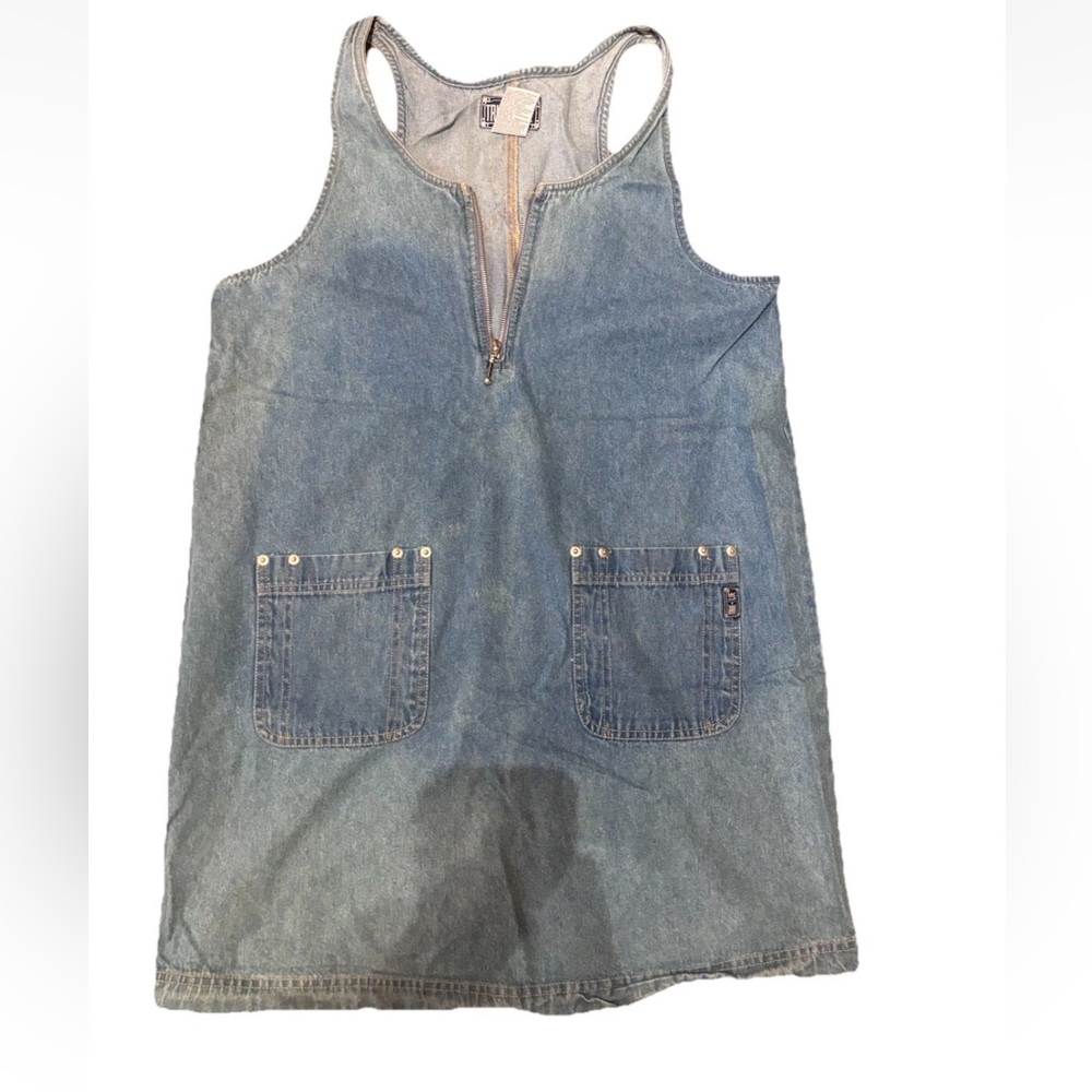 Denim Blue Women’s Jean Overall Dress with Front Pockets